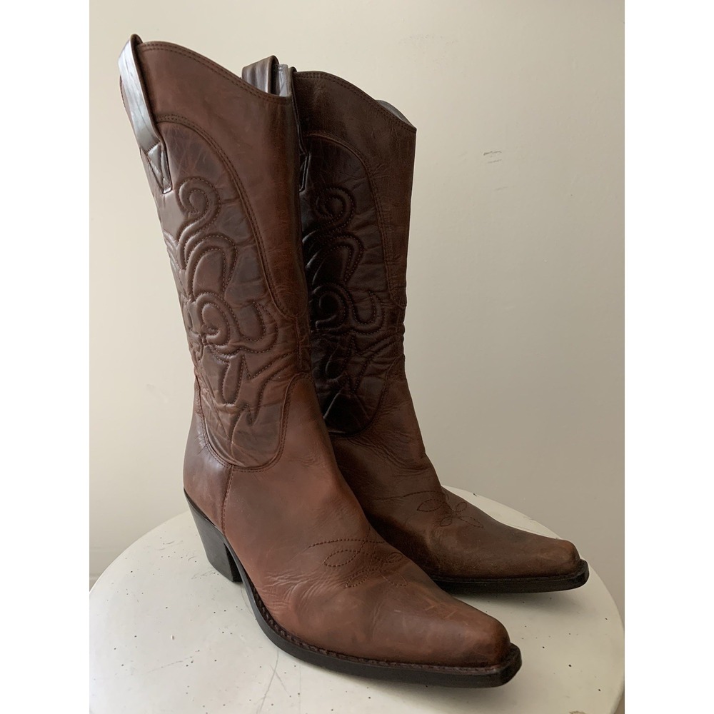 Penny Loves Kenny High Noon Western Cowboy Boots 8.5 M Embroidered Brown Concert